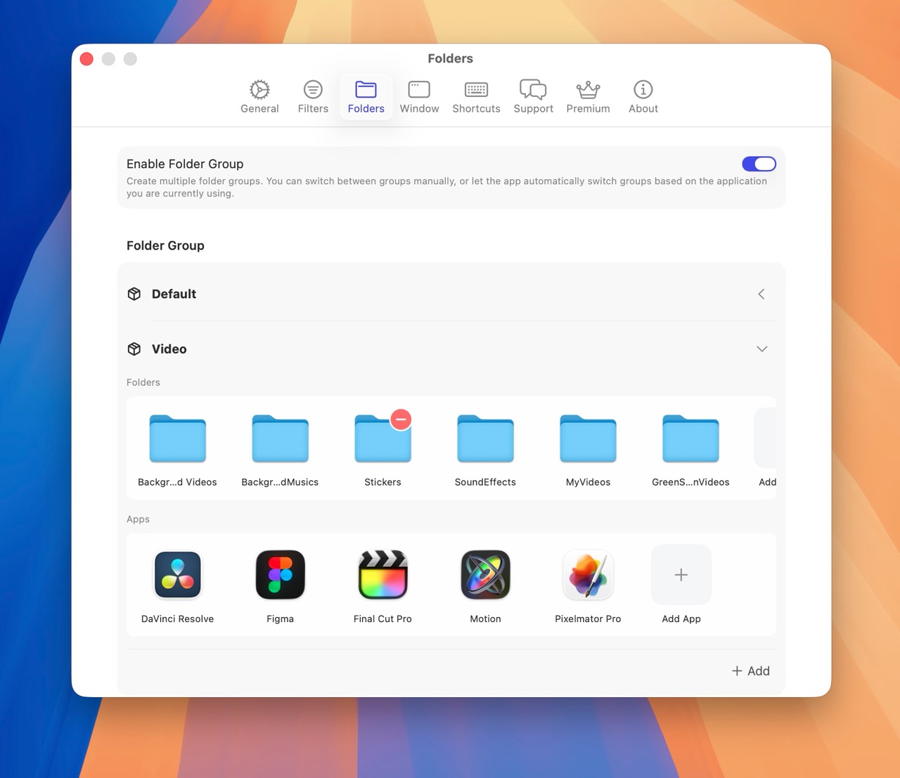 Ordnergruppen in Folder Slice
